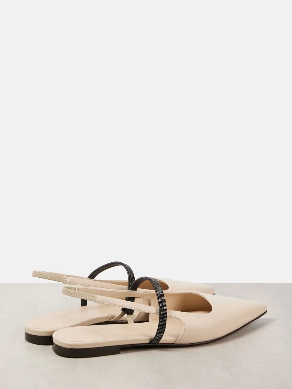 Brunello Cucinelli Monili Slingback Leather Ballet Flats White Size 39 EU / 9 US
